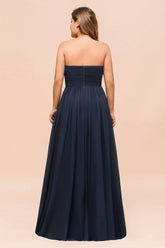 Affordable Strapless Sweetheart Long Bridesmaid Dresses with Ruffle
